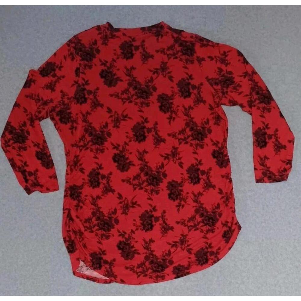 Lane Bryant Long Sleeve Keyhole Chest Dress Womens Size 26/28 Red Floral Fitted - Picture 11 of 11